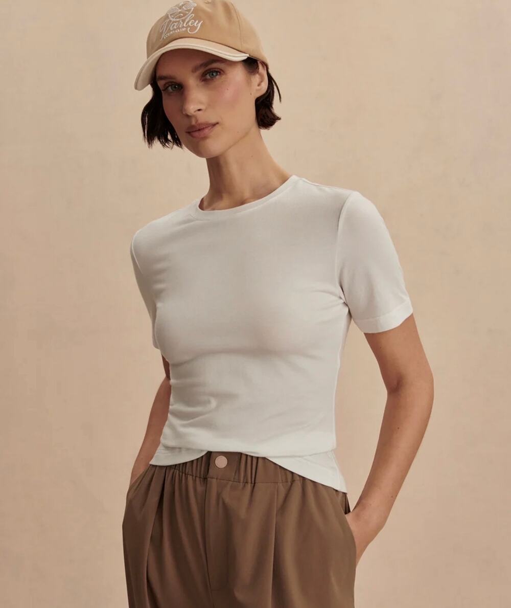 Varley Regina Fitted Tee Women XS White Soft Modal Jersey Short Sleeve Top
